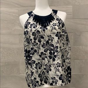 Calvin Klein Navy Blue Floral Top Shirt Medium M